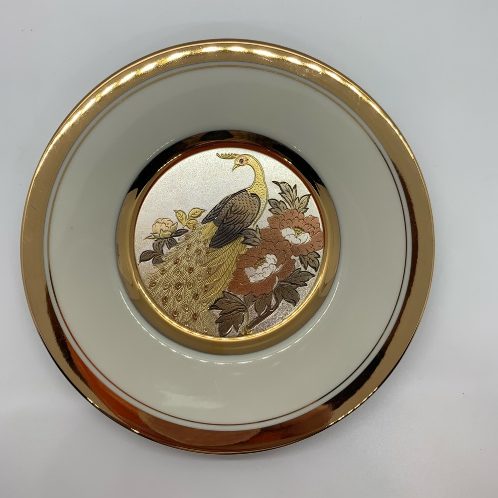 Original CHOKIN Collectible Peacock Japanese Engraved Plate- Gilded
